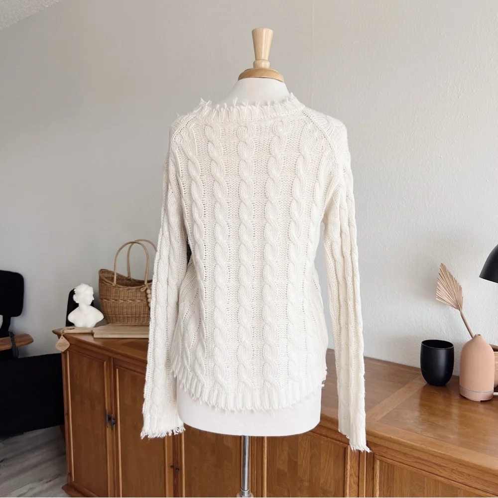 CREAM WOVEN DISTRESSED SEAMED SWEATER #0310 - Picture 4 of 6